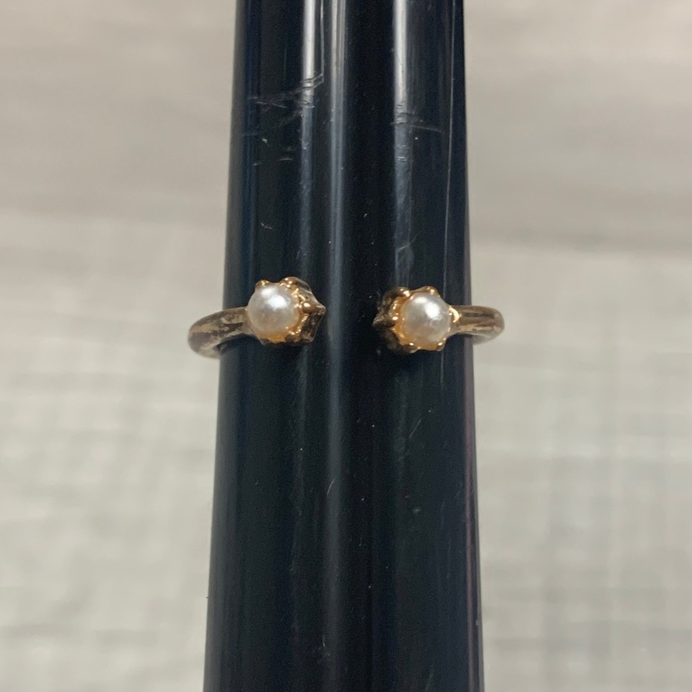 Gold Tone Faux Pearl Open Bypass Ring Minimalist Stackable Size 6.25